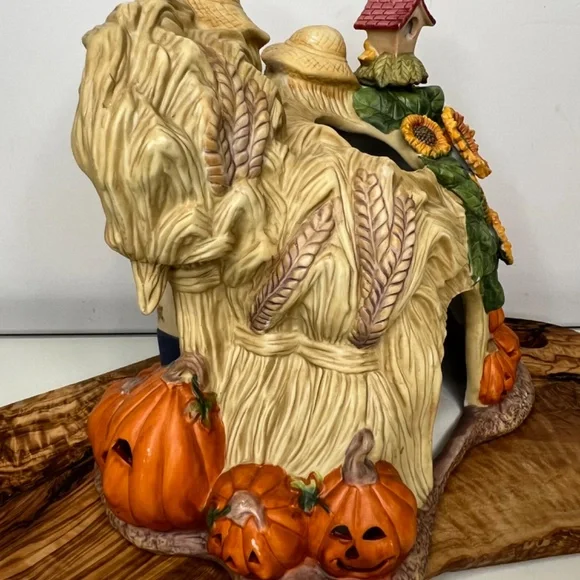 Scarecrow Family PartyLite Vintage Candle Holder Pumpkins Halloween Fall -EUC - Picture 5 of 16